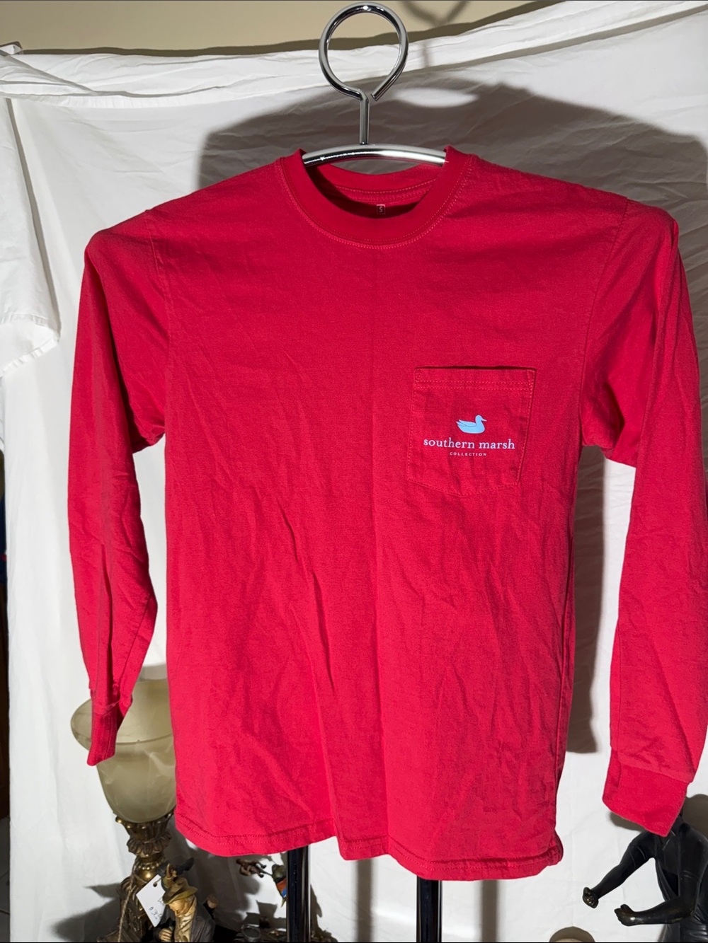 Southern Marsh Bright Red Long Sleeve Pocket Tee with Duck Logo